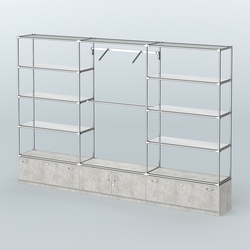 Торговая система ХРОМ без ДСП 3600 мм с тумбами Т11, Т21, зеркальными полками и поручнями №4, Метрополитан Грей