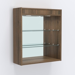 Витрина настенная №201-4Г открытая зеркальная с подсветкой, Орех