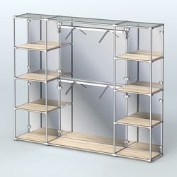 Торговая система ХРОМ (задняя стенка - зеркало) 2430 мм с полками ДСП и поручнями №7, Дуб Сонома