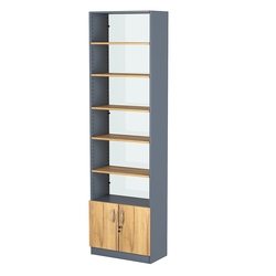 Стеллаж из ДСП с 5-ю полками 300x600 мм серии LEVEL-5 №5-1 (З/C - СТЕКЛО), Темно-серый и Дуб Золотистый