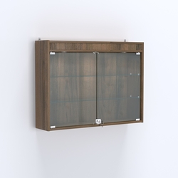 Витрина настенная №203-7А широкая с фризом и пятью стеклянными полками, Орех