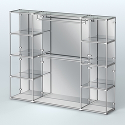 Торговая система ХРОМ (задняя стенка - зеркало) 3600 мм с зеркальными полками и поручнями №3, Серый