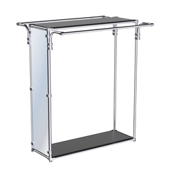 Хромированный глубокий стенд-вешало с усиленными поручнями, торец-зеркало ZTD-11 №1-3, полки ДСП 16 мм, Черный