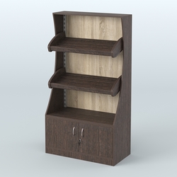 Стеллаж низкий пристенный с деревянными полками для хлебной лавки ХЛ-2, Дуб Венге + Дуб Сонома