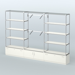 Торговая система ХРОМ без ДСП 3600 мм с тумбами Т11, Т21, полками ДСП и поручнями №4, Белый