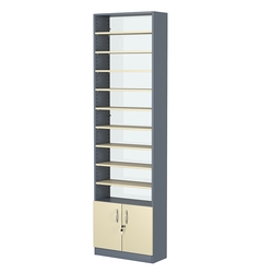 Стеллаж из ДСП с 9-ю полками 250x600 мм серии LEVEL-9 №4-1 (З/C - СТЕКЛО), Темно-серый + Крем Вайс
