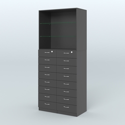 Шкаф для аптек с 16-ю ящиками и двумя стеклянными полками №7-1-С, Черный