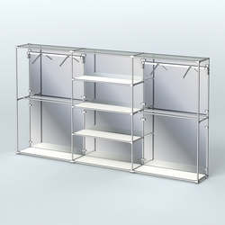 Торговая система ХРОМ (задняя стенка - зеркало) 3600 мм с полками ДСП и поручнями №10, Белый