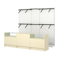 Комплект стеллажей с поручнями П-П и прилавков ЭК-2 для торговли одеждой №13, Крем Вайс