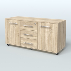 Тумба сервисная с 3 ящиками с замком и 2 фасадами Индиго Вуд, цвет дуб темный + белый, Дуб Сонома