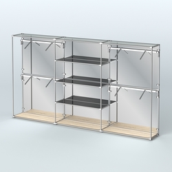 Торговая система ХРОМ (задняя стенка - зеркало) 3600 мм с тонированными полками и поручнями №5, Дуб Сонома