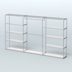 Торговая система ХРОМ без ДСП 3600 мм с зеркальными полками и поручнями №1, Ясень Анкор светлый