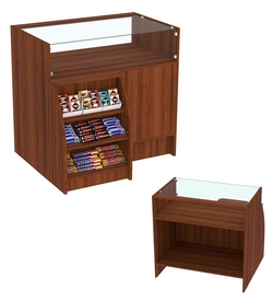 Торговый кассовый прилавок импульсных покупок малый с полками Импульс №3-1-450, Орех