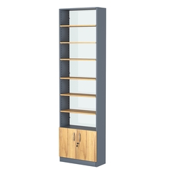 Стеллаж из ДСП с 6-ю полками 250x600 мм серии LEVEL-6 №4-1 (З/C - СТЕКЛО), Темно-серый и Дуб Золотистый