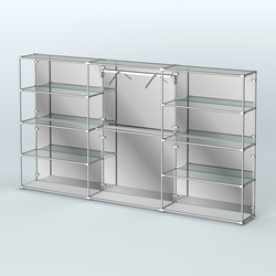 Торговая система ХРОМ (задняя стенка - зеркало) 3600 мм с прозрачными полками и поручнями №9, Серый