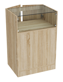 Прилавок из ДСП серии Тандем №2-600 малый со стеклянной крышкой и дверками, Дуб Сонома