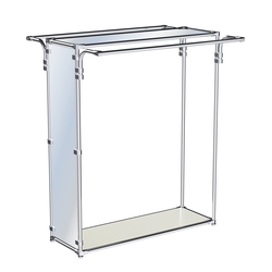 Хромированный прямоугольный стенд-вешало, торец-зеркало ZTD-38 №1-4 с полкой Зеркало 4 мм, Белый