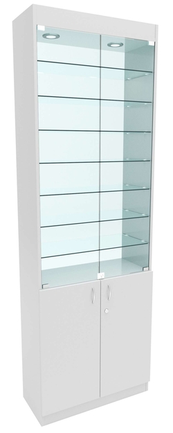 Стеклянная витрина №6-2 с каркасом из ДСП (задняя стенка - стекло), Серый