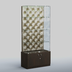 Высокая стеклянная витрина КАПИТОНЕ №5, Дуб Венге + Экокожа золотистая