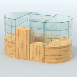 Круглый стеклянный островок-павильон серии КОЛЬЦО с радиусными углами №1, Дуб Золотистый