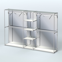 Торговая система ХРОМ (задняя стенка - зеркало) 3030 мм с полками ДСП и поручнями №12, Белый