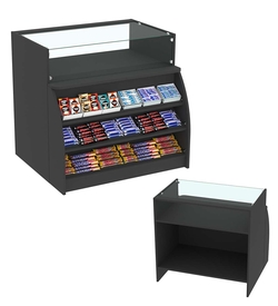 Торговый кассовый прилавок импульсных покупок со стеклянным верхом Импульс №3-1-900, Черный