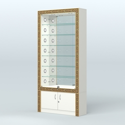 Витрина с декором и зеркальной задней стенкой №ВБА-32С, Белый