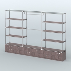 Торговая система ХРОМ без ДСП 3600 мм с тумбами Т14, полками ДСП и поручнями №1, Ясень Анкор темный