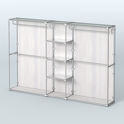 Торговая система ХРОМ (задняя стенка - ДСП) 3600 мм с зеркальными полками и поручнями №4, Ясень Анкор светлый