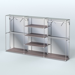 Торговая система ХРОМ (задняя стенка - зеркало) 3600 мм с полками ДСП и поручнями №10, Ясень Анкор темный