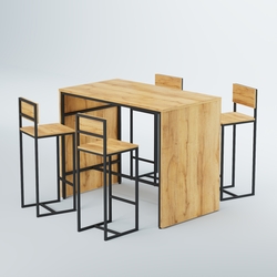 Комплект барный стол "Кофе-брейк" №3 и стулья, Дуб Золотистый