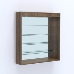 Витрина настенная №204-4Г зеркальная с прозрачными полками и подсветкой, Орех