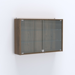 Витрина настенная №203-1А широкая со стеклянными полками, Орех