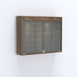 Витрина настенная №203-7А широкая с фризом и пятью стеклянными полками, Орех