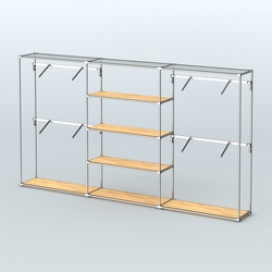 Торговая система ХРОМ без ДСП 3600 мм с полками ДСП и поручнями №5, Дуб Золотистый