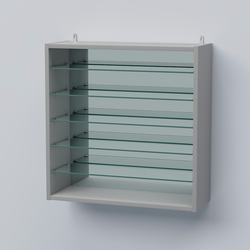 Витрина настенная №201-6Г открытая зеркальная с пятью полками из стекла, Серый