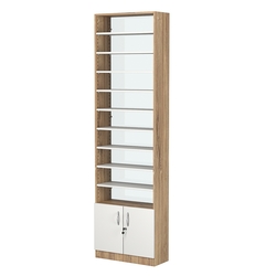 Стеллаж из ДСП с 9-ю полками 250x600 мм серии LEVEL-9 №4-1 (З/C - СТЕКЛО), Дуб Канзас коричневый + Белый