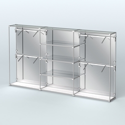 Торговая система ХРОМ (задняя стенка - зеркало) 3600 мм с зеркальными полками и поручнями №5, Ясень Анкор светлый