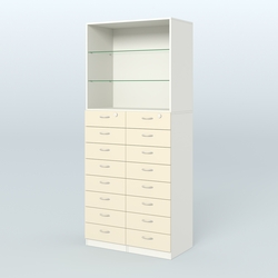 Шкаф для аптек с 16-ю ящиками и двумя стеклянными полками №7-1-С, Белый + Крем Вайс