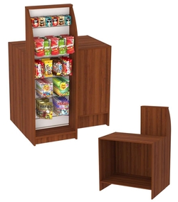 Торговый кассовый прилавок с высоким стеллажным модулем для импульсных покупок Импульс №2-2-450, Орех