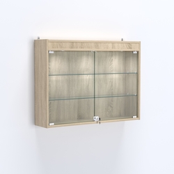 Витрина настенная №203-3А широкая с двумя полками и фризом, Дуб Сонома