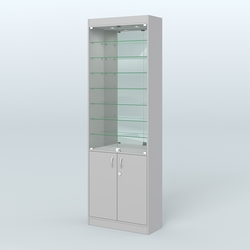 Витрина из ДСП с дверками и узкими полками для аптеки №6-300-3, Серый