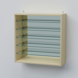 Витрина настенная №201-6Г открытая зеркальная с пятью полками из стекла, Крем Вайс