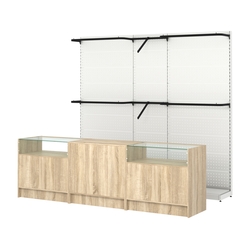 Комплект стеллажей с комбо поручнями и прилавков ЭК-2 для торговли одеждой №9, Дуб сонома