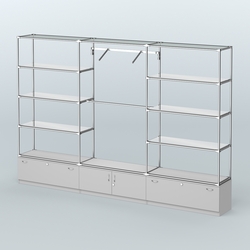 Торговая система ХРОМ без ДСП 3600 мм с тумбами Т11, Т21, зеркальными полками и поручнями №4, Серый