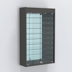 Витрина настенная №202-8А высокая с девятью полками, зеркалом и подсветкой, Черный