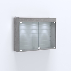 Витрина настенная №203-2Б широкая со встроенной подсветкой , Бетон Чикаго светло-серый F186 ST9