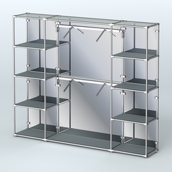 Торговая система ХРОМ (задняя стенка - зеркало) 2430 мм с полками ДСП и поручнями №7, Темно-Серый