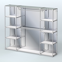 Торговая система ХРОМ (задняя стенка - зеркало) 2430 мм с полками ДСП и поручнями №3, Ясень Анкор светлый