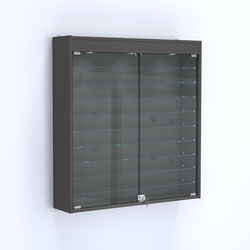 Витрина настенная №204-7А с фризом и девятью стеклянными полками, Черный